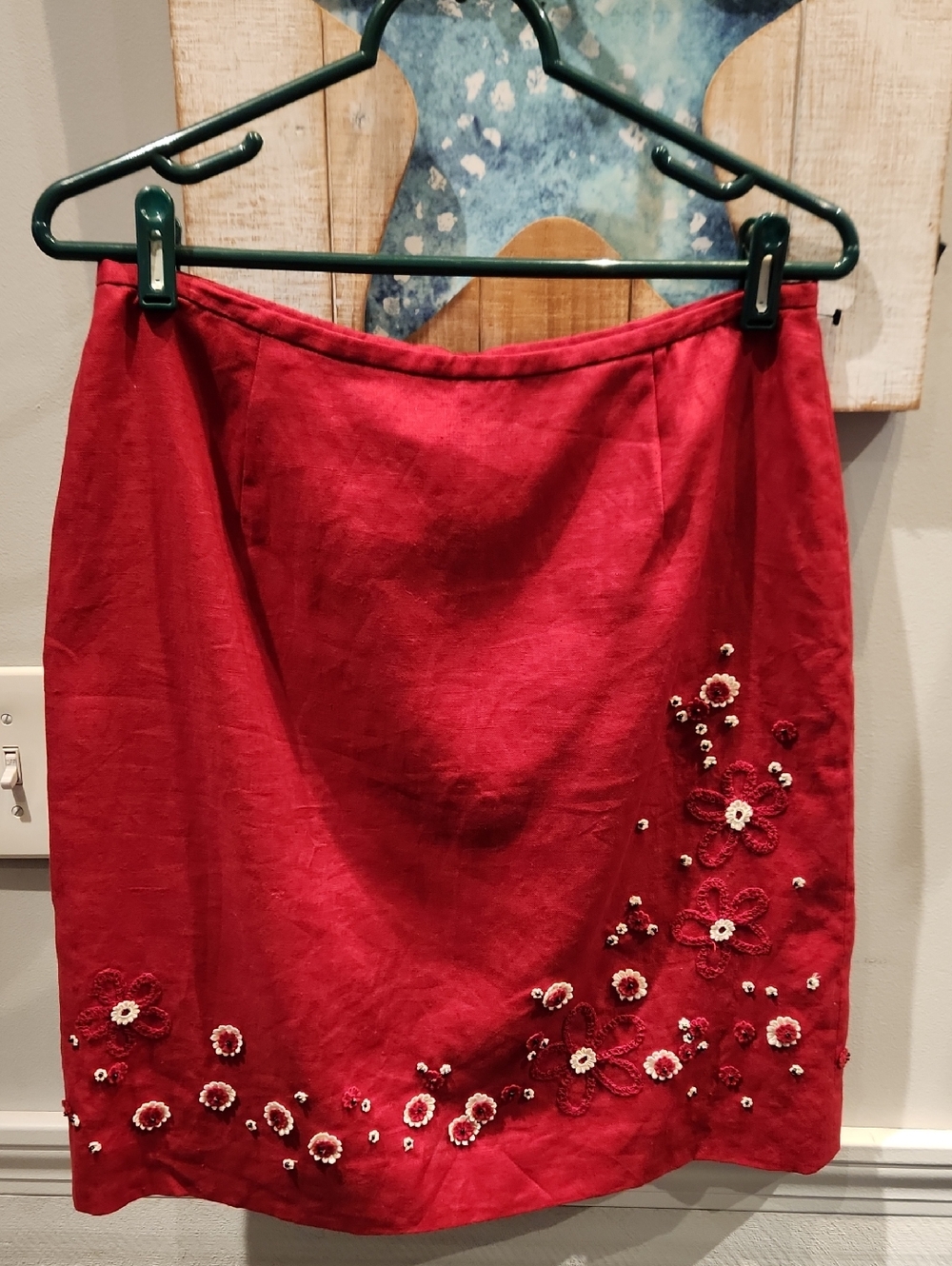 Ann Taylor Red Floral-Embellished Mini Skirt
